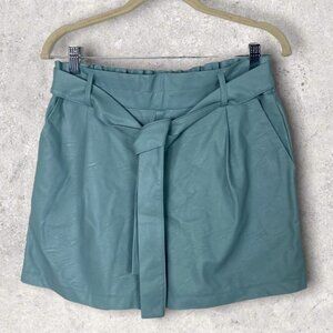 Luna Allegra Teal Blue‎ High Waist Faux Leather Shorts Belted Size Large Boho L